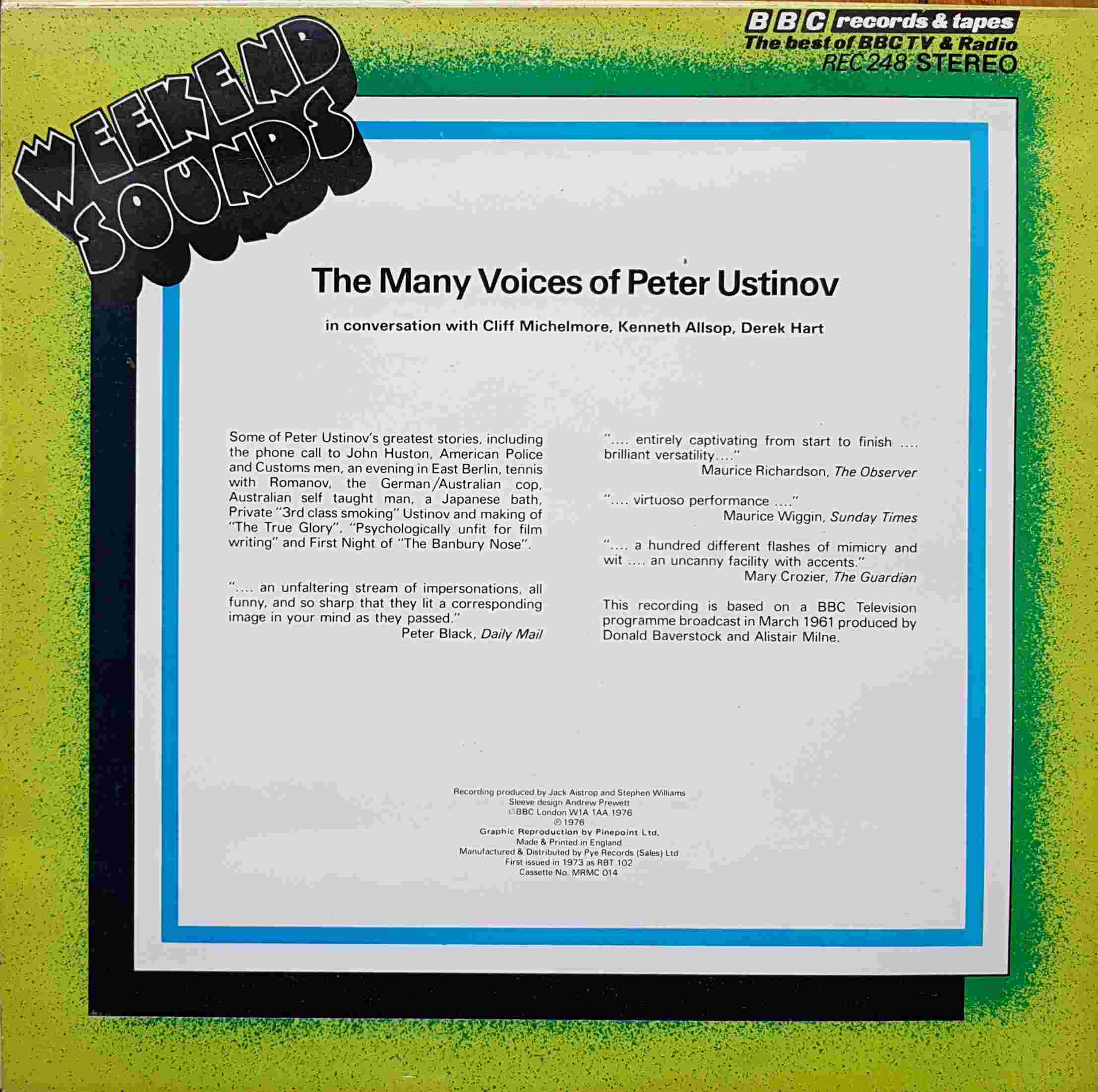 Picture of REC 248 The many voices of Peter Ustinov by artist Peter Ustinov from the BBC records and Tapes library